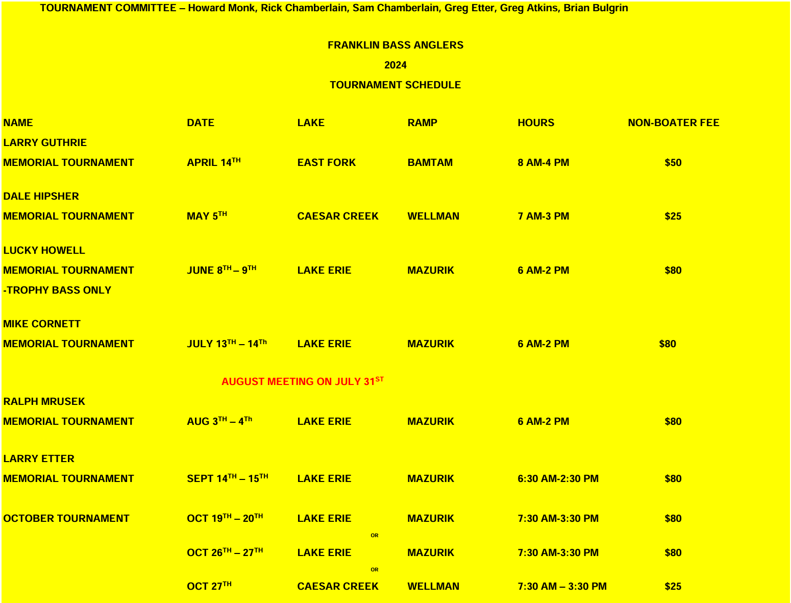 2024 Franklin Bass Anglers Tournament Schedule Franklin Bass Anglers